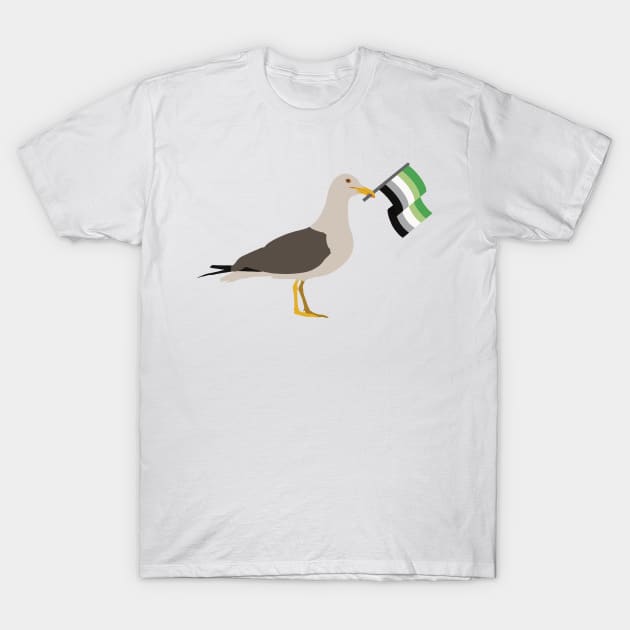 Seagull Holding Aromantic Pride Flag T-Shirt by JustGottaDraw